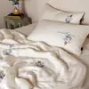 Colcha de Verão em Tencel Lavada com Areia, Fosca, Conjunto de Quatro Peças, Simples, Fresco, Respirável, Amigável à Pele, Para Dormir Nu, Sensação Refrescante, Roupa de Cama de Seda Gelada de Verão