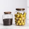 Tarro de vidrio de borosilicato de alta calidad con tapa de madera de acacia, frasco de boca ancha sellado para conservar alimentos frescos, tapa de madera maciza, tarro para vino espumoso