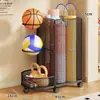 Cesta de Almacenamiento para Esterilla de Yoga Estante de Almacenamiento para Equipo Deportivo de Fitness con Ruedas Estante de Almacenamiento para Huecos del Hogar Baloncesto Bádminton