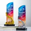 Troféu de Resina Cristal Estrela de Cinco Pontas Ouro, Prata, Bronze com Gravação para Prêmios de Reunião Anual, Medalha de Metal Polegar para Cima de Funcionário Presente de Produção