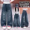 Jeans para niños para primavera y otoño, pantalones elegantes de pierna ancha para niñas, prendas exteriores casuales holgadas para niños mayores, pantalones rectos versátiles, modernos