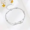 Pulseira Dupla Camada Círculo Versátil em Prata Esterlina S925 Joias Elegantes de Nicho Pulseira Anel Simples Acessórios de Moda para Mulheres