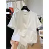 Camiseta de algodón de 21 hilos estilo retro americano, manga corta, patchwork, para mujer, diseño de verano, top liso de nicho, estilo simple