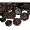 Fabricante Produce Botones Redondos de Cuatro Agujeros con Borde Quemado en Color Negro y Café, Botones para Abrigo, Botones para Traje, Botones de Cuerno Genuino