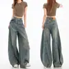 Pantalones vaqueros anchos estilo retro Cross American para mujer, de corte holgado, estilo banana, ideales para primavera y verano.