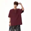 Camiseta de manga corta con cremallera a media altura, retazos y costuras de contraste para hombre y mujer, marca de moda retro americana de verano, holgada y casual