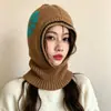 Gorro Balaclava para Mujer, Otoño e Invierno, Protección Cálida para los Oídos, Calentador de Cuello de Felpa, Gorro de Lana Tejido Antifrío Integrado para Ciclismo