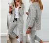 Nuevo traje informal de cuadros escoceses para mujer europea y americana de 2024, ajustado, con solapa y pantalones con cordones.