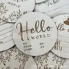 Álbum de Cartões Comemorativos de Crescimento para Recém-Nascidos de Madeira Helloworld Adereços para Fotos de Recém-Nascidos Lascas de Madeira Redondas