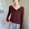 Cardigan de Cashmere Macio para a Pele, Cor Sólida, Estilo Pulôver Outono e Inverno para Mulheres, Gola Redonda, Novo Estilo, Manga Longa, Botão Diagonal, Estilo Europeu e Americano Versátil