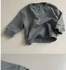 Suéter de Manga Longa para Meninos na Primavera e Outono Camiseta Versátil Infantil Novo Estilo Unissex Camiseta Casual Top de Gola Redonda para Meninas Camada de Base