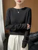 Top casual feminino emagrecedor, lã fiada fina sem costura, delicado e macio, gola redonda, mangas compridas, versátil