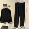 Pijama de Verano para Mujer, Pijama de Seda Helada para Mujer, Ropa de Dormir de Seda Helada, Ropa de Casa Suelta de Lujo Estilo Chanel Blanco y Negro