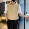 2024 Nova Camiseta de Verão Estilo Coreano Tendência Casual Solta Estilo Japonês Estilo Hong Kong Falso Duas Peças Camiseta Pulôver Manga Curta Forro