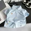 Traje de Verano para Niños 2026 Niños Algodón Piqué Bordado Cachorro Camisa Polo de Manga Corta Pantalones Cortos Verano Delgado Conjunto de Dos Piezas