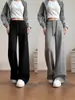 Pantalones deportivos negros para mujer, nuevo estilo otoño 2026, pants tipo sudadera de pierna recta estilo americano, petite, casual, holgados, pantalones de pierna ancha