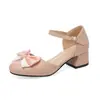 Zapatos de Estudiante Sandalias Grandes para Niños Zapatos de Princesa Sandalias para Niños con Lazo Dulces Baotou Sandalias de Tacón Bajo Color Blanco Mujer