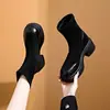 Botas Martin de Suela Gruesa Estilo Británico para Mujer 2026 Otoño/Invierno Nuevo Estilo Botas Cortas con Forro de Terciopelo Venta Caliente Botas Elásticas de Tacón Alto Botas Adelgazantes