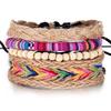 Pulseira masculina de couro trançado europeia e americana transfronteiriça tecida à mão pulseira de seis peças com miçangas pulseira de couro artificial da moda