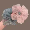 Diadema francesa súper de hada con estampado floral de leopardo, scrunchie vintage de organza, accesorio para el cabello femenino, cuerda para el cabello, banda elástica