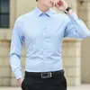 Camisa branca de outono masculina de manga comprida slim jovem coreano cor sólida casual masculina trabalho profissional formal