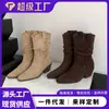 Botas de media caña hechas a medida para mujer, de 8 cm de altura, con punta fina y tacón grueso, botas vintage acordonadas con pliegues en V y tacón apilado, botas western adelgazantes
