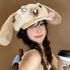Boina de Orelha de Coelho para Mulheres, Versátil para Passeios de Verão, Estilo Desenho Animado Japonês Fofo, Chapéu Octogonal Emagrecedor
