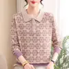 Camisa básica de outono com mangas compridas para mãe de meia-idade, top estiloso para mulheres de meia-idade, nova blusa da moda com gola boneca
