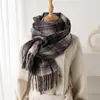 Cachecol Quente Xadrez Linha Artística Cashmere Sintético Estilo Coreano Moda Outono e Inverno Cachecol Versátil com Franjas