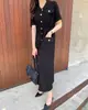 Suéter Elegante de Punto con Hebilla Metálica y Solapa, Estilo Francés Chic Coreano, Vestido de Punto de Longitud Media