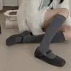 Calcetines de Nuevo Estilo Otoño Temprano 2026 para Mujer Color Sólido Avena Café Algodón Transpirable Estilo Coreano Calcetines para Mujer Calcetines de Media Pantorrilla Texturizados