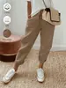 Pantalones Acampanados de Algodón y Lino Elástico de Cintura Alta con Bolsillos Sueltos Cortos para Mujer - Ropa Transfronteriza Europea y Americana de Amazon