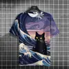 Camiseta de Verano Nueva para Hombre con Estampado Ukiyo-E de Fábrica Directa, Camisa Casual de Manga Corta con Cuello Redondo Retro de Tendencia Nacional para Hombre