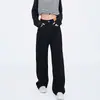 Jeans Negros de Pierna Recta para Mujer Otoño Nuevo Tallas Grandes Cintura Alta Sueltos de Pierna Ancha Pantalones para Mujer Pantalones Adelgazantes de Mezclilla para Mujer