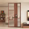 Estética de la Dinastía Song: Biombo de Madera Maciza con Pantalla de Cristal para el Vestíbulo Frente a la Puerta, Biombo de Madera de Nogal Negro Estilo Chino Nuevo para Privacidad