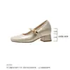 Sapatos Mary Jane de bico quadrado estilo francês para mulheres, novo modelo de outono, com aumento interno de altura, fivela de uma tira, versátil para o dia a dia, sapatos baixos de corte único