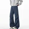 Pantalones cargo curvos plisados estilo americano para hombre, pantalones largos rectos anchos modernos de otoño, pantalones casuales de talla grande para hombre