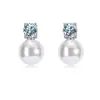 Pendientes de Plata Pura S999 con Moissanita Color D y Perla Swarovski, Pendientes de Estilo Lujo Ligero y de Gama Alta, Pendientes de Plata Pura 999