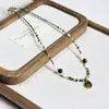 Collar Vintage de Nicho Estilo Francés Turquesa, Piedra Ojo de Tigre, Cuentas de Concha, Cadena Delicada Versátil para Suéter Venta al por Mayor