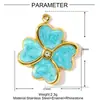 Collar con Colgante de Acero Inoxidable de Trébol de Cuatro Hojas de la Suerte con Goteo de Aceite Estilo Francés para Mujer, Colgante de Joyería de Acero de Titanio DIY con Forma de Corazón