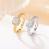 Anillo Yiluyin de Plata de Ley S925 Cubo de Azúcar Pequeño Espiga de Trigo Moissanita para Mujer, Diseño de Lujo Ligero de Nicho, Anillo Versátil para el Día a Día