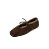 Zapatos Mary Jane con Cordones de Piel de Vaca de Primera Capa Zapatos Planos para Mujer Otoño/Invierno Nuevos de Piel Genuina Punta Cuadrada Corte Bajo Octavo Zapatos Individuales Zapatos para Mujer