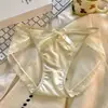 Roupa íntima feminina estilo francês doce de cetim cintura média forro de algodão renda malha respirável roupa íntima de cintura média