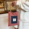 Bolsa de Lona Jeans Xadrez Dupla Face Estilo Americano, Bolsa Tote Versátil para o Dia a Dia, Bolsa de Mão Reversível Retrô com Cores Contrastantes