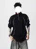 Sudadera con media cremallera y cuello alto estilo patchwork americano para hombre, nueva tendencia primavera/otoño, colorblock a rayas, holgada, peso pesado