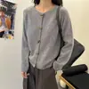Cardigan de Tricô com Botão de Chifre e Fio Floral para Mulheres 2025 Outono Novo Solto e Versátil Casaco Casual de Tricô Veludo de Guaxinim