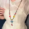 Colar de Cerâmica Estilo Étnico Retrô, Corrente Versátil Colorida Longa com Contas para Suéter, Novos Acessórios de Colar com Pingente Chinoiserie