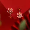 Aretes Rojos de León Pequeño para el Año Nuevo, Festivos 2026 Aretes de Nuevo Estilo Chino, Edición de Año Nuevo, Aretes de Aguja de Plata 925 para Mujer