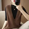 Nuevo Chaleco de Punto Versátil para Mujer con Cuello en V Pulóver Estilo Coreano Ropa Exterior Chaleco de Lana