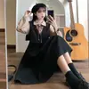 Vestido Preto Pequeno Estilo Hepburn para Mulheres 2026 Primavera e Outono Novo Vintage Decote V Longo Acima do Joelho Preto Elegante Vestido Saia Longa
